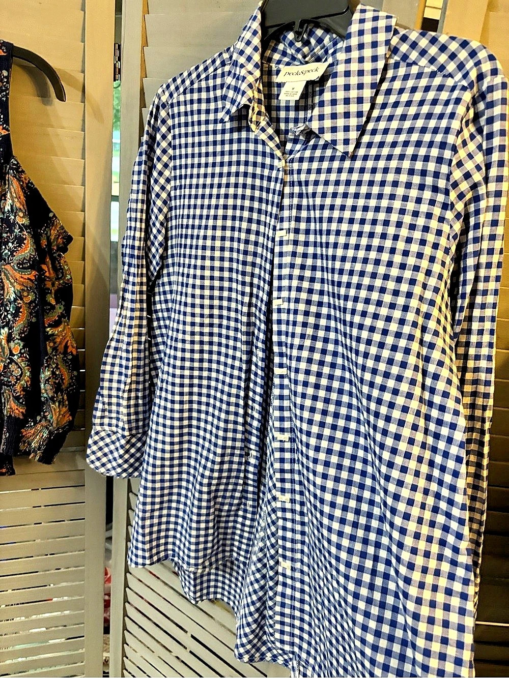 peck&peck Gingham Button Down in Blue & White Size Medium